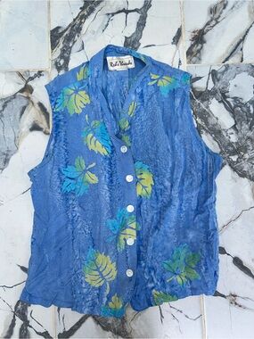 Women's Blue Sleeveless Summer Tank Button-Front Blouse by Reds Threads